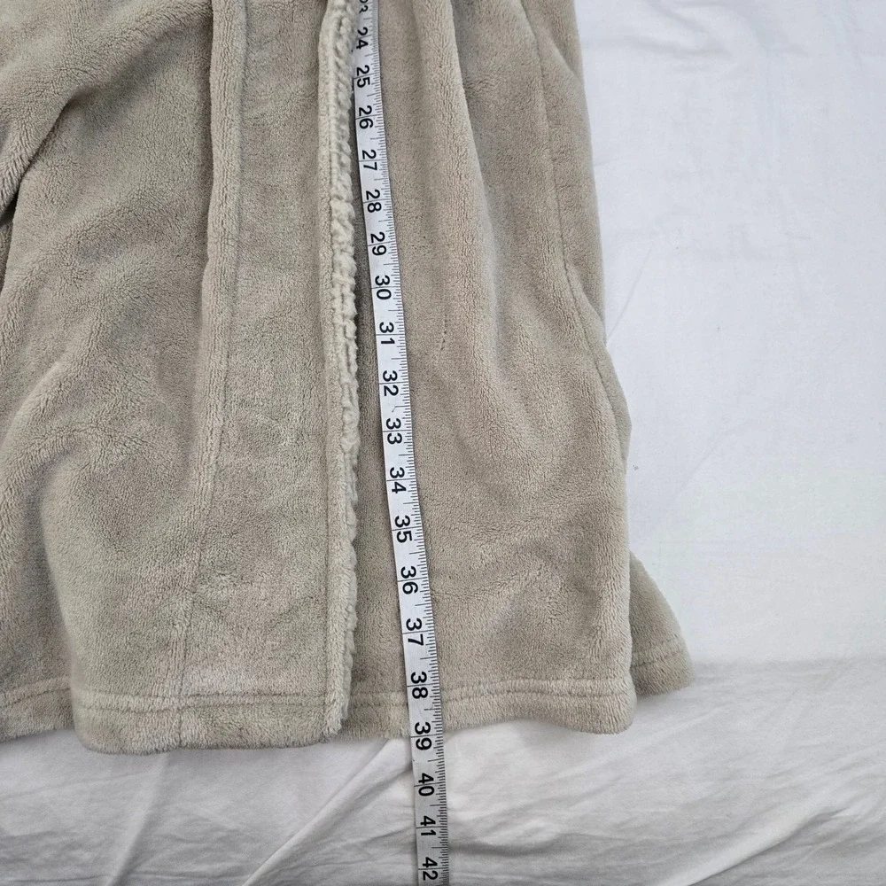 Pottery Barn S Plush Fleece Sherpa Lined Hooded Robe Gray MISSING BELT‎